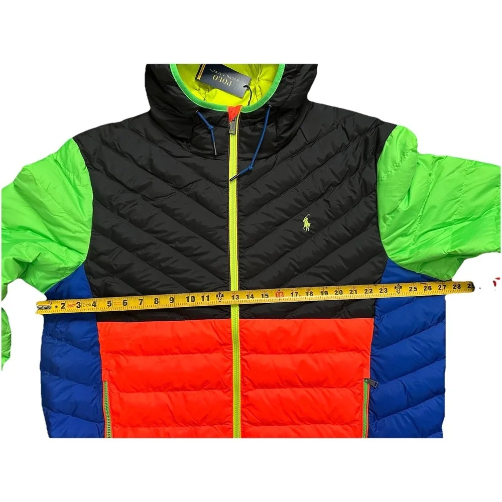 Polo Ralph Lauren Hi-Tech Colorblock Neon Puffer Hooded Jacket Mens Size XXL 2XL